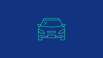 A simple line icon of the front view of a passenger vehicle in green lines on a blue background
