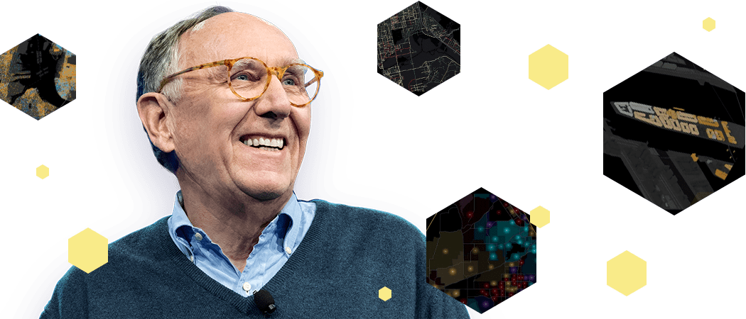 Portrait of Jack Dangermond surrounded by hexagonal shapes
