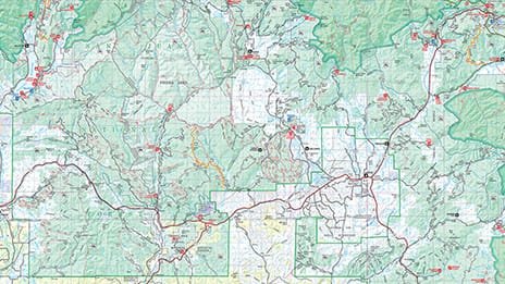 Topographic map of the San Juan National Forest showing roads and boundaries