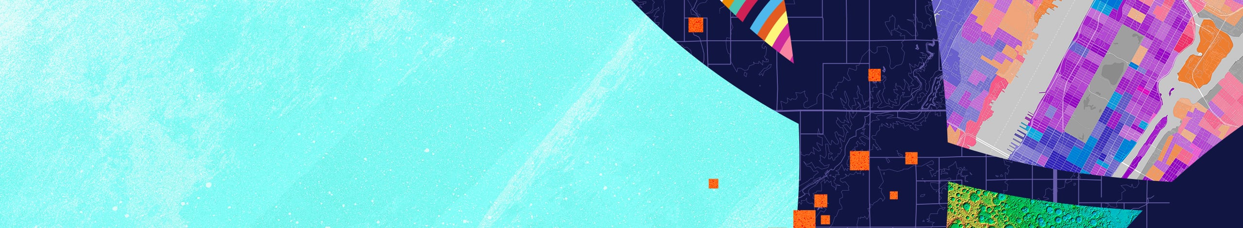 Colorful abstract graphic of geometric map layers and parcels