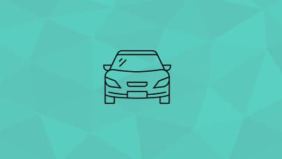 A simple line icon of the front view of a passenger vehicle in black lines on a teal background