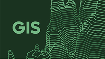Green topographic contour lines with the word “GIS” in bold lettering