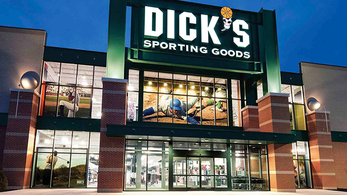 Large storefront with a sign reading Dick’s Sporting Goods