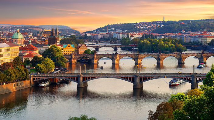 Bridges over a river in Prague