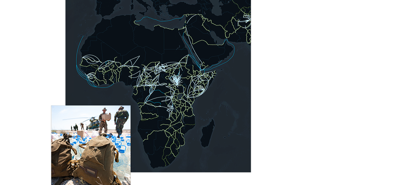 A map of humanitarian aid delivery routes in Africa