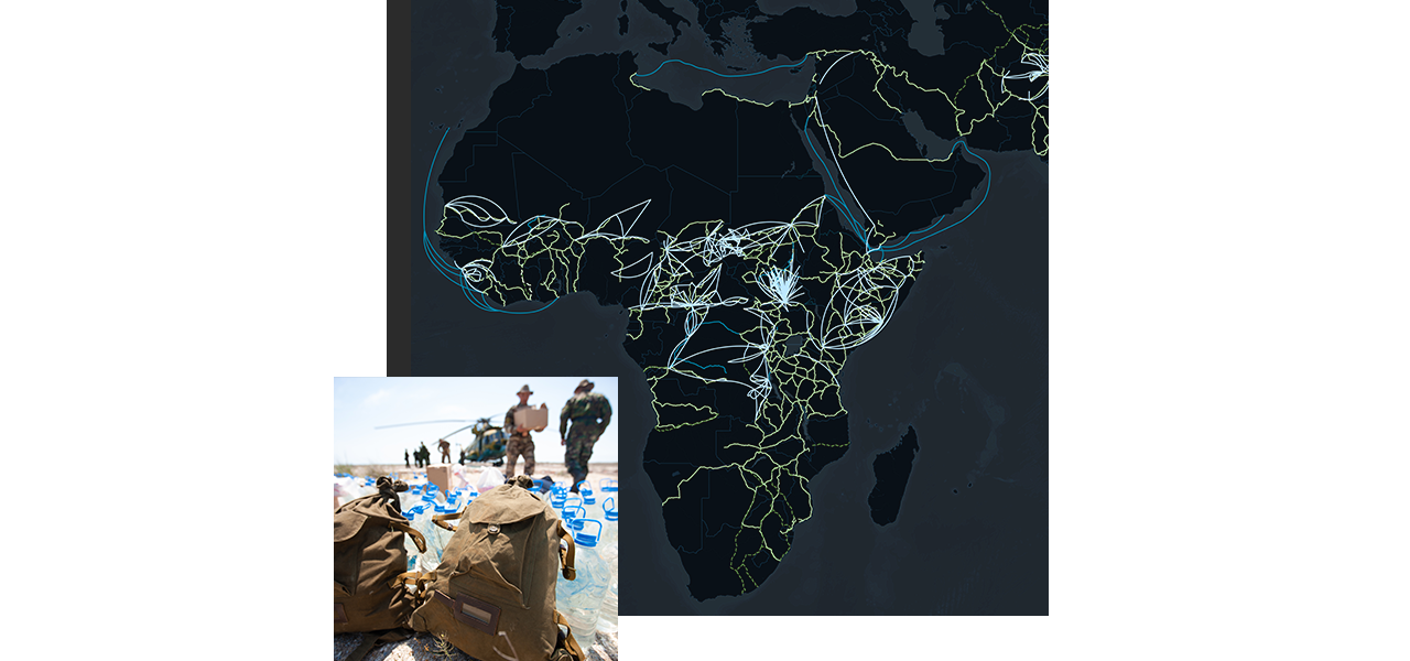 Mapa de las rutas de entrega de ayuda humanitaria en África