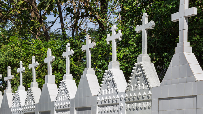 A row of white crosses