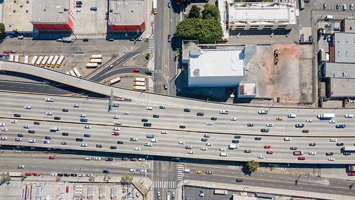 Aerial view of Los Angeles freeways