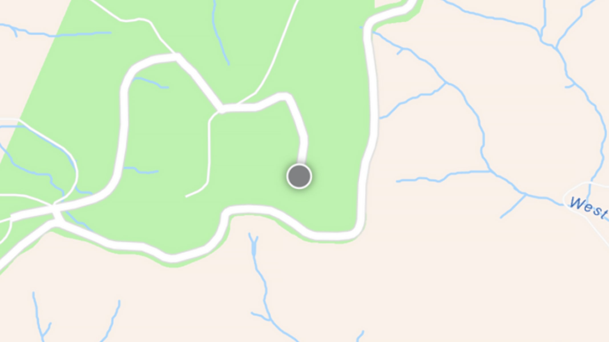 An irregular green area on a beige amp with a small circle indicating device location