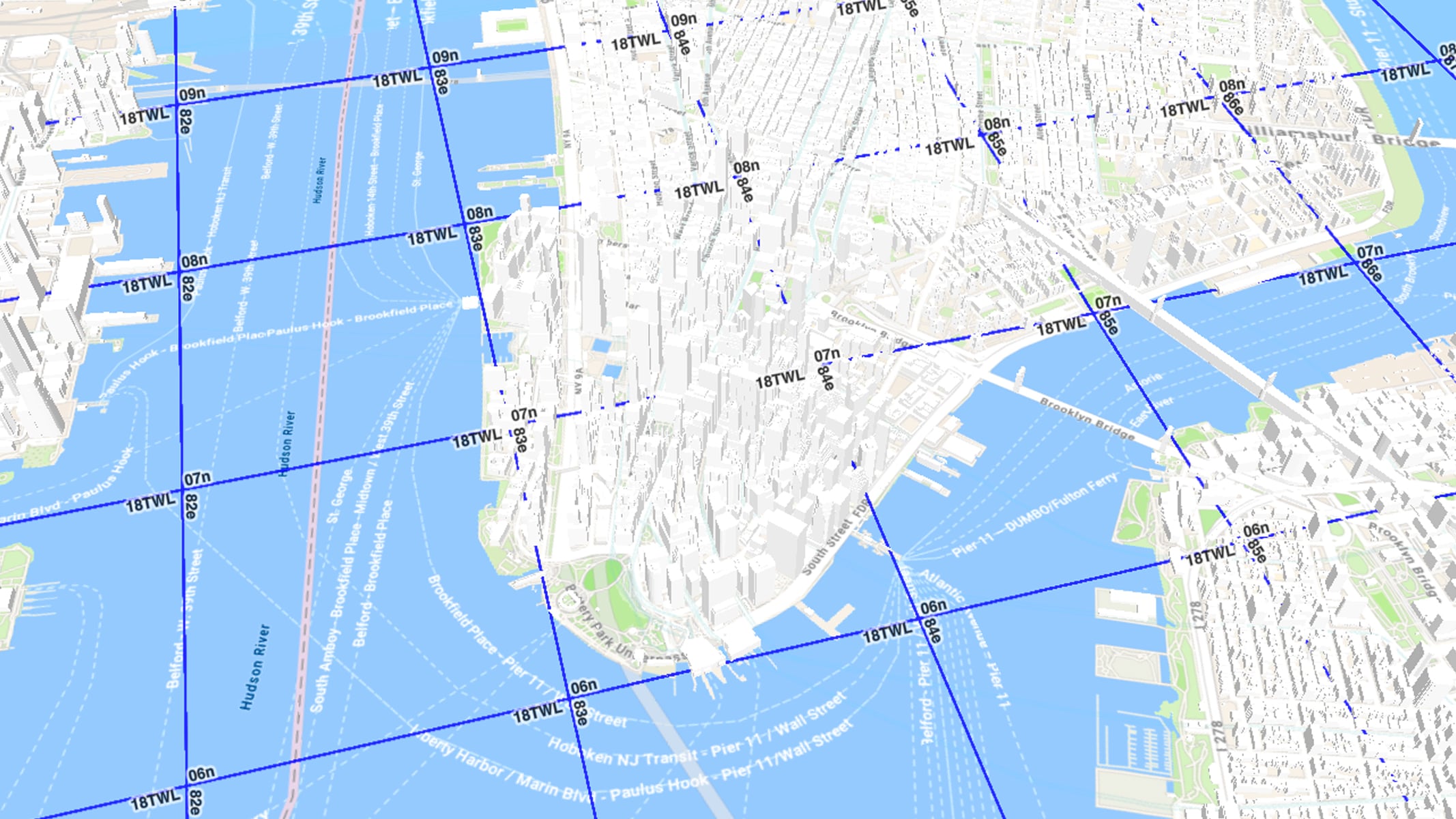 Land masses and coastline, with latitudinal and longitudinal lines overlaid