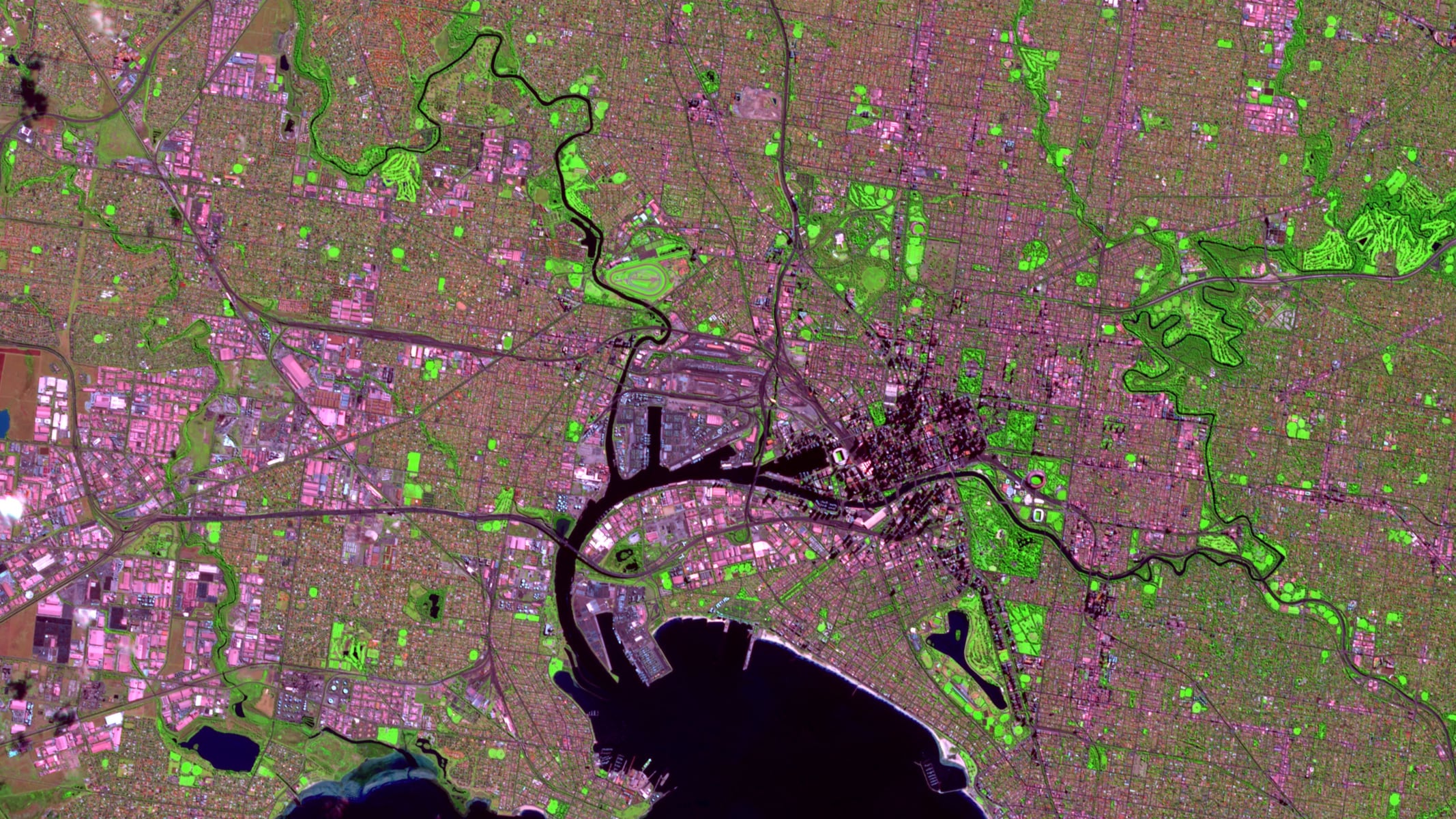 City map of Melbourne in shades of purple and green