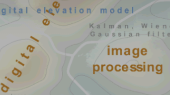 A close-up of the Geospatial Technology base map, showing words such as “image processing” and “digital elevation model” over the map