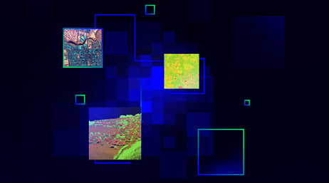 A blue graphic with square designs overlaid showing various types of imagery maps