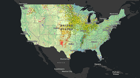 A map displaying the cropland data layer for 2020
