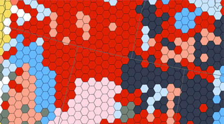 Gráfico digital en color de puntos hexagonales