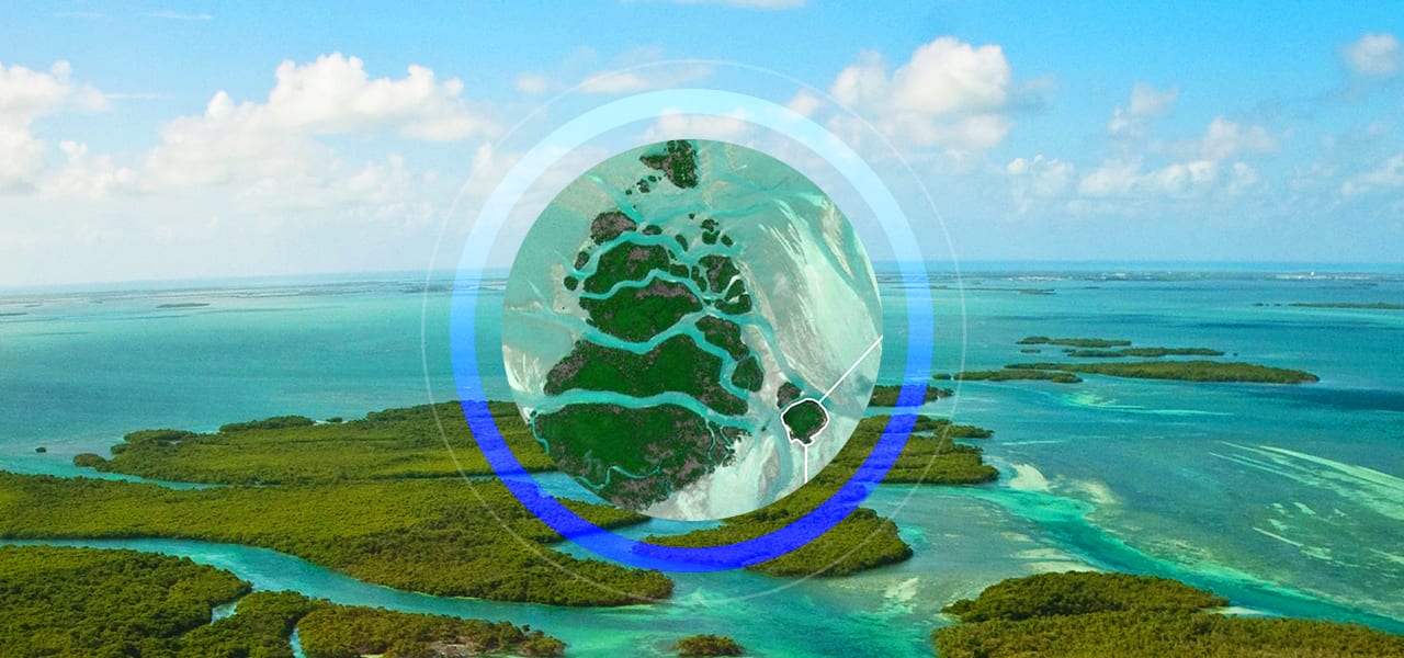 Portion de petites îles recouvertes d’une carte 2D circulaire des îles