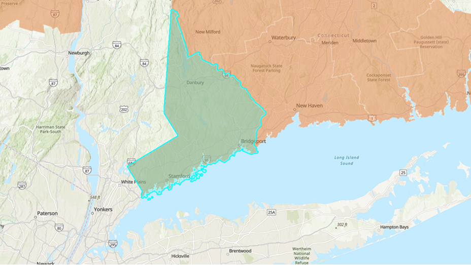 Simple region map with areas shaded blue and orange