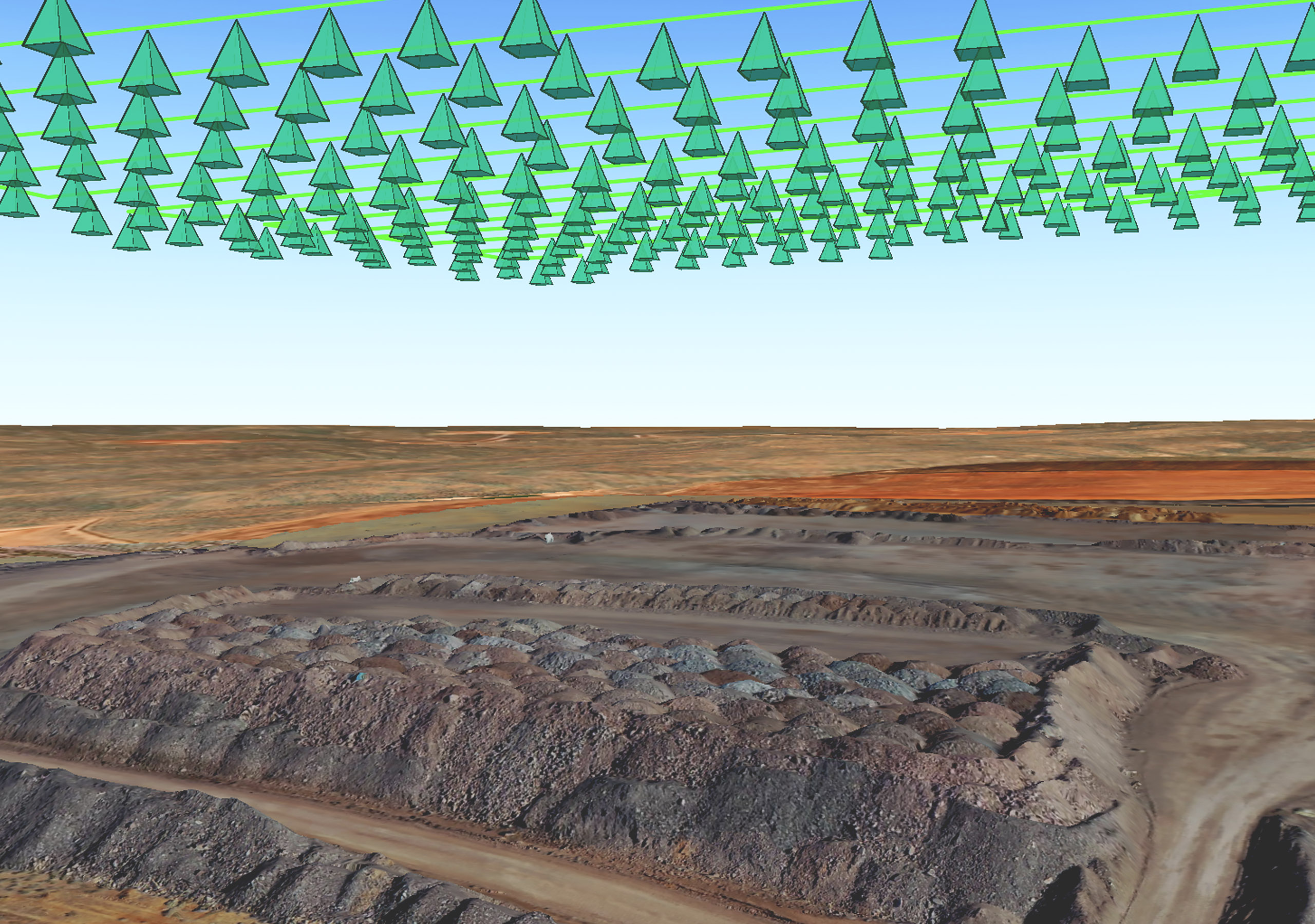 A 3D map of a construction site shows a drone flight path over the ground