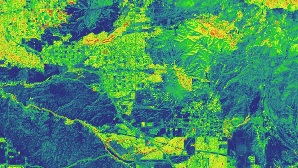 Sentinel-2 imagery shows the volume of precipitation in the city of Redlands, California