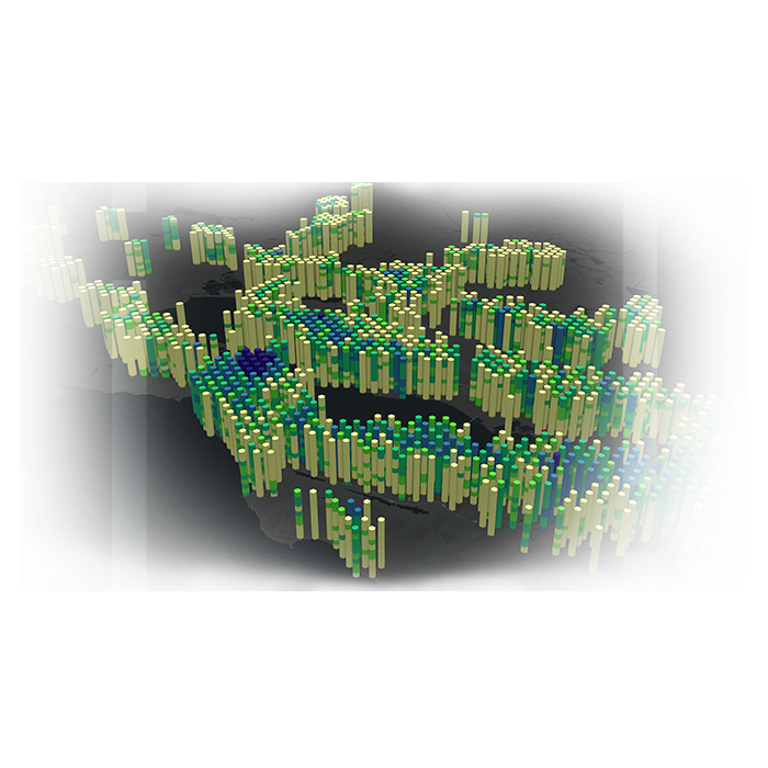 Map showing an analysis of social media usage data in the Bay Area, illustrating spatial data management in service of a site selection workflow