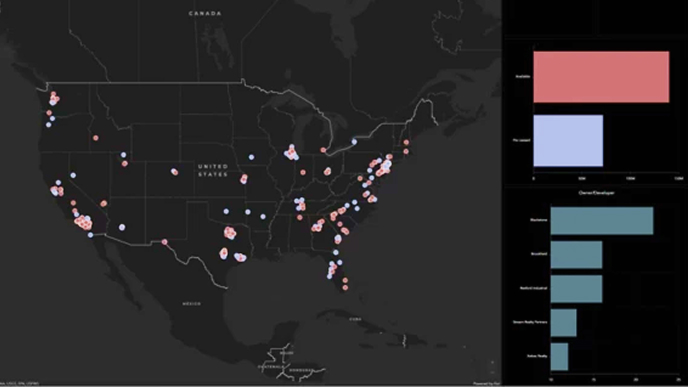 A map-based dashboard showcasing the visual benefits of a direct connection to  primary data ingestion software used by KBC Advisors to integrate GIS data