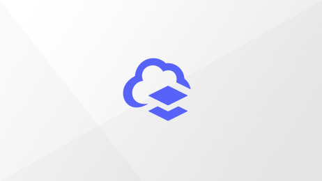 A purple outlined icon of a cloud converging with two square layers