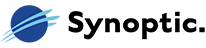 Synoptic logo with company name beside a stylized blue planet with light blue rings