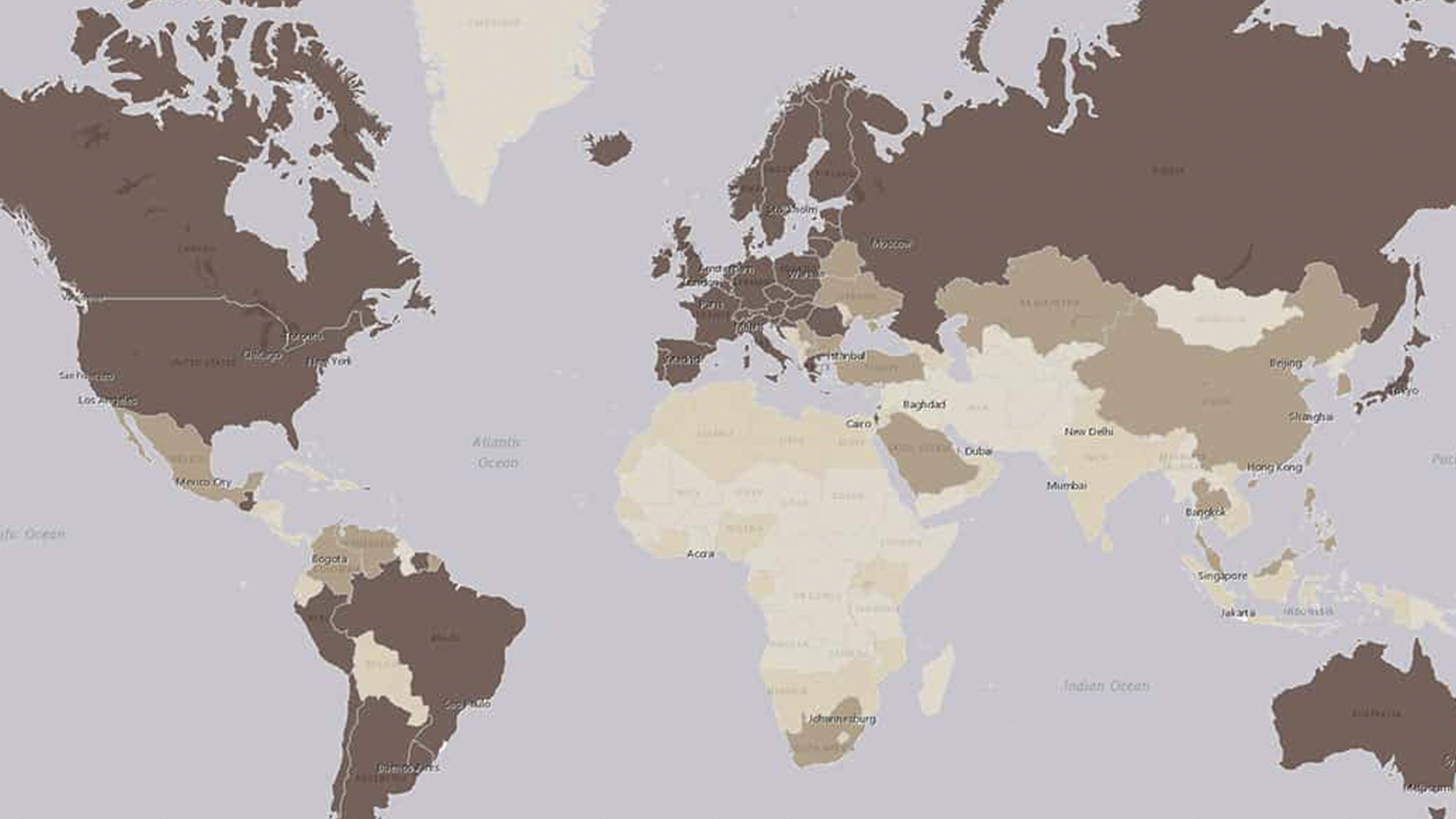 World map in shades of brown and gray