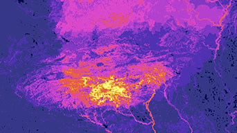 Computer generated image of land with purple and pink colors