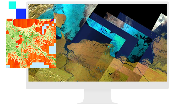 Computer monitor showing satellite imagery
