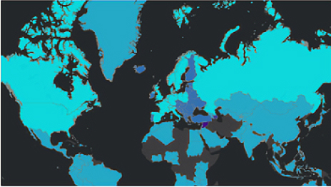 Niebiesko-czarna mapa tematyczna świata