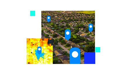 Image d’un quartier avec des icônes fléchées de GPS