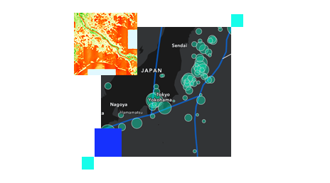 Mapa de Japón generado por ordenador con puntos verdes y líneas fronterizas azules