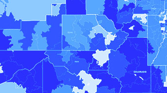 Segmented map in shades of blue