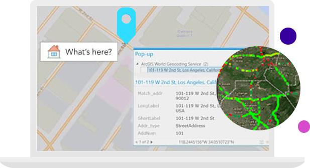 Street map with pop-up box showing detailed address information