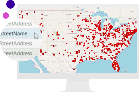 Monitor del computer che mostra una mappa degli Stati Uniti con puntini rossi