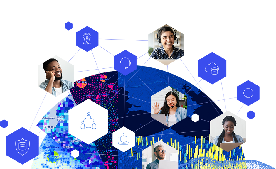 Imagem de pessoas/ícones interconectados—comunica a ideia de comunidade/grupo sem mostrar as pessoas juntas fisicamente