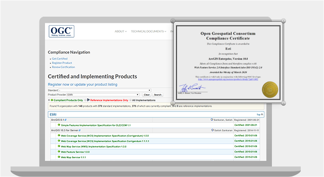 Esri Open Geospatial Consortium コンプライアンス認定