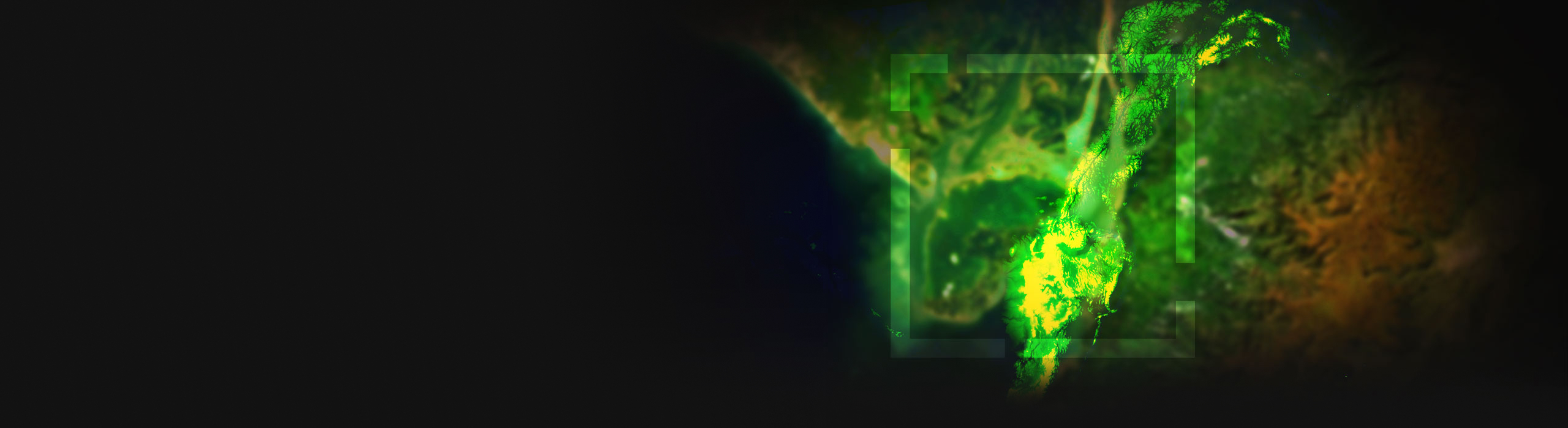 A satellite image of a river leading to a coastline with shades of green and yellow highlighting terrain data