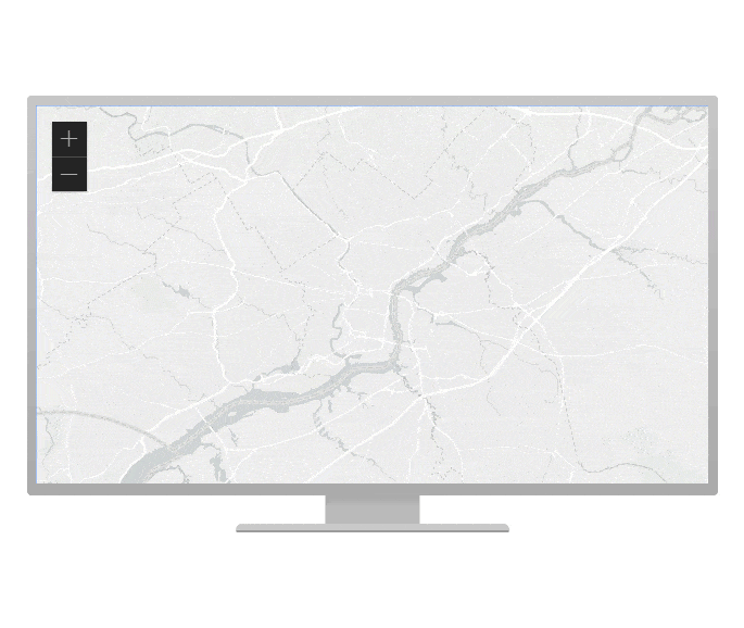 An animation of a computer monitor displays multiplying scattered points on a landscape map