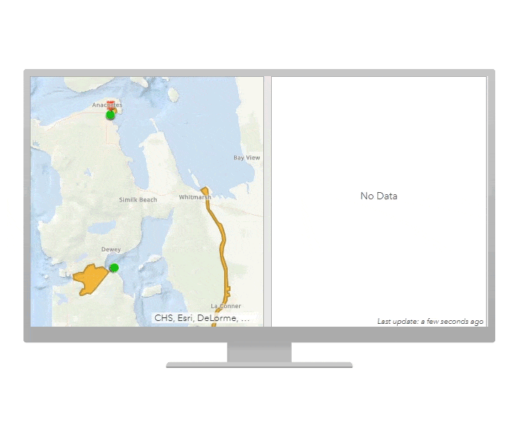 An animation of a computer monitor displays a tracking map beside a dashboard with scrolling progress updates