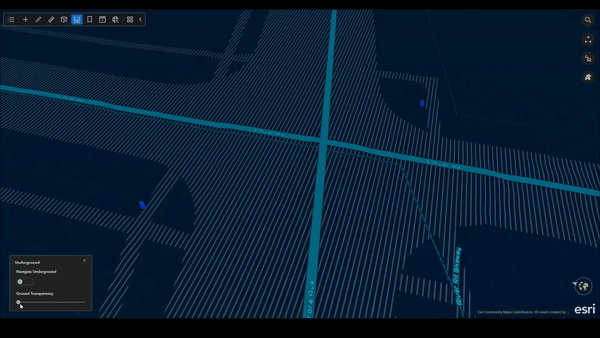 3D-Untergrundvisualisierung von Versorgungsnetzen in Form von Linien und Polygonen mit verbundenen Linien und Formen
