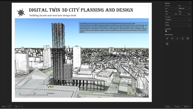 Ein 3D-Rendering einer Stadt mit einer Gebäudegruppe, das in ArcGIS Earth erstellte visuelle Hilfen für die Stadtplanung zeigt 