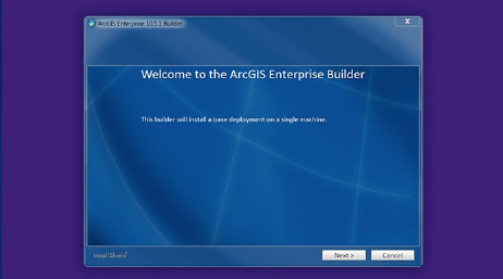 Fenêtre contextuelle bleue avec les mots Bienvenue dans ArcGIS Enterprise Builder