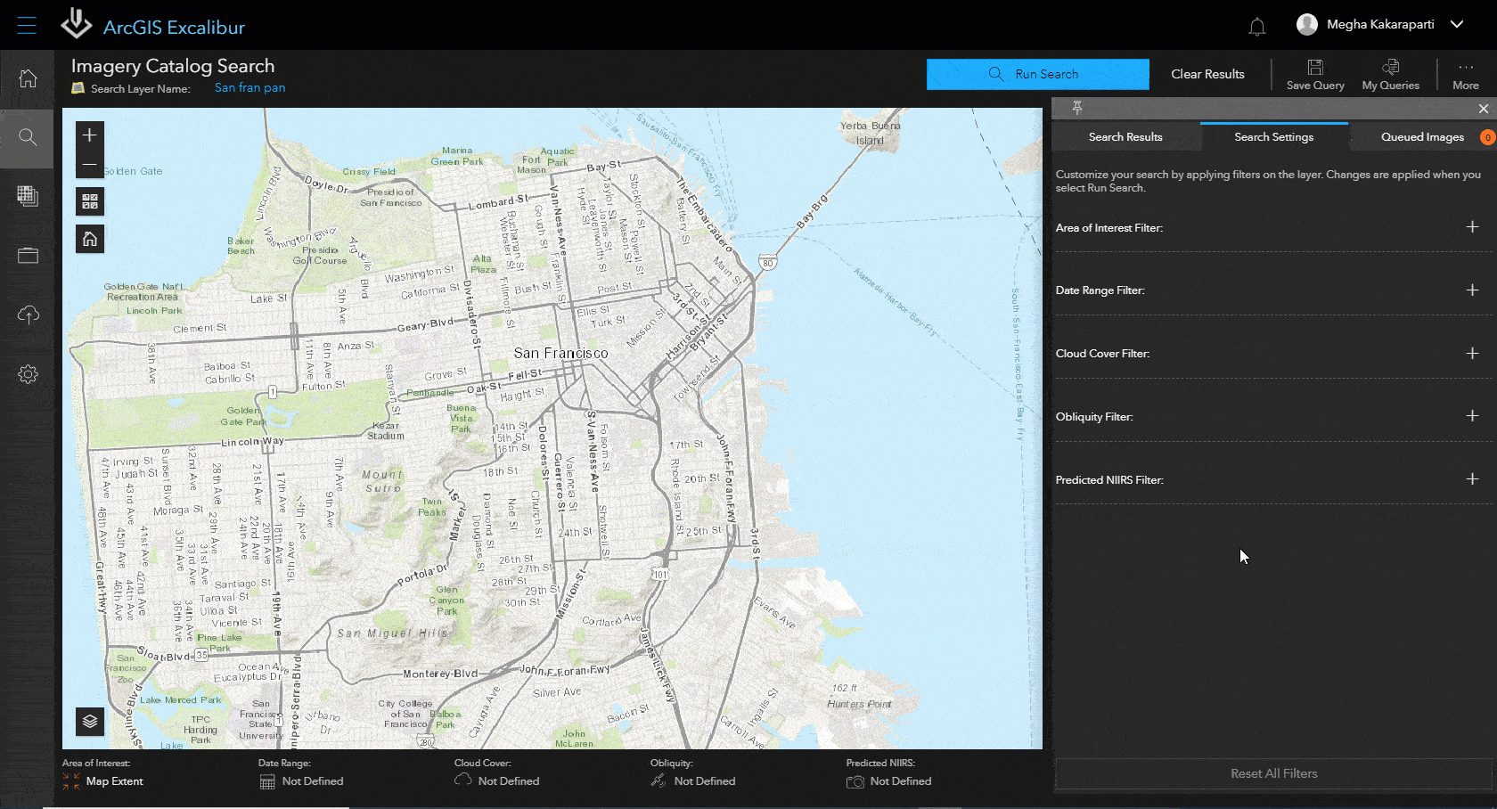 Imagery catalog search feature in ArcGIS Excalibur