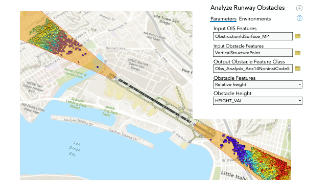 Lidar data showing sample obstructions in the flight takeoff and landing paths