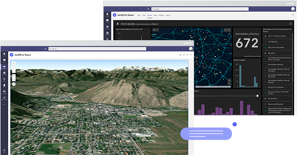 Computerbildschirm, der in Microsoft Teams ein Bild eines Hügels, eines grünen Feldes und von Gebäuden zeigt