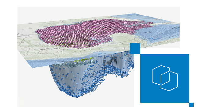 Model interpolacji przestrzennej 3D przedstawiający różne punkty danych