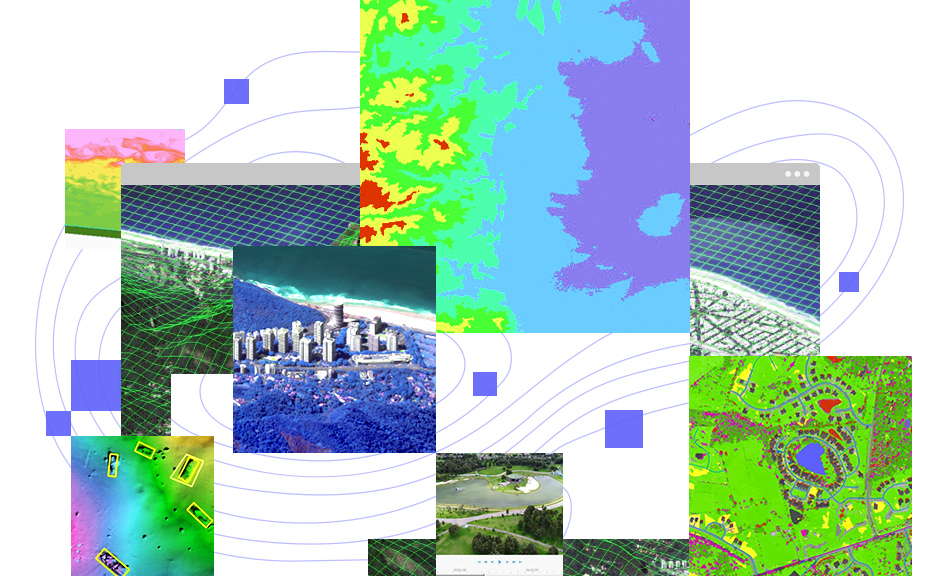 Zbiór map skupień, map wykorzystujących metodę Deep Learning do identyfikowania obiektów oraz cyfrowych odpowiedników 3D