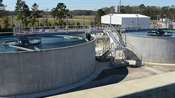 Large concrete vat at a water treatment plant